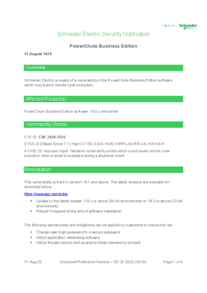 Security Notification - PowerChute Business Edition