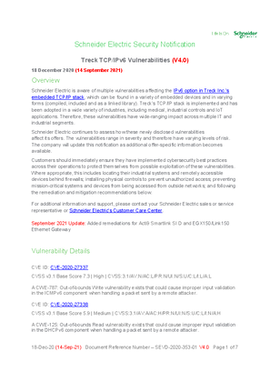 Security Notification - Treck TCP/IPv6 Vulnerabilities (V4.0)