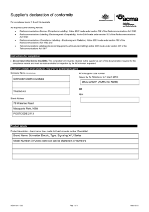 ACMA Supplier DOC RCM XVU