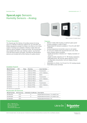 SLA Series Humidity Specification Sheet F-28154-5