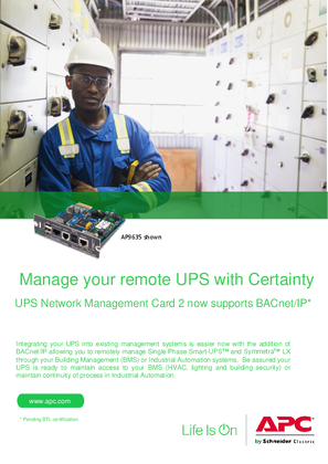 UPS Network Management Card 2 now supports BACnet/IP