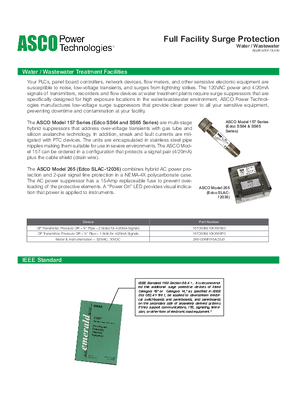 ASCO Model 157 SERIES Full Facility Surge Protection Water/Wastewater Application Guide