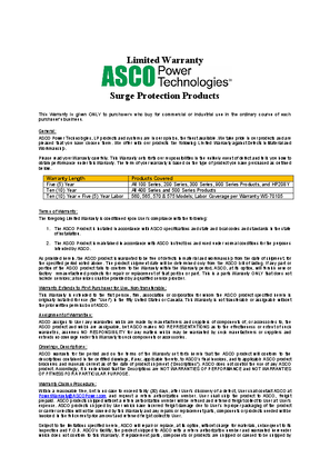 ASCO Standard Limited Warranty Surge Protection Products