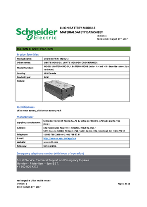 Lithium Ion Battery Module Material Safety Datasheet (MSDS)