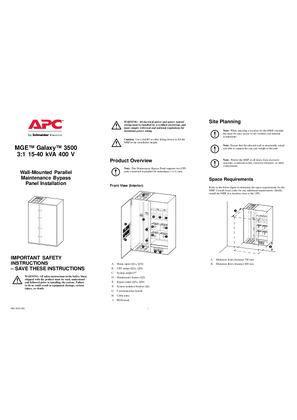 Smart-UPS VT and MGE Galaxy 3500 Parallel System Maintenance Bypass Panel Wall-mount 3:1 15-40 KVA 400V Installation (Manual)