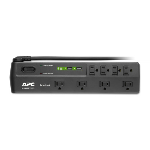 APC Home Office SurgeArrest 8 Outlets with 2 USB charging ports (5V, 2.4A in total), 120V