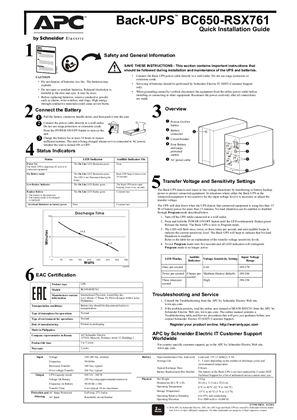QUICK GUIDE BACK-UPS BC650-RSX761