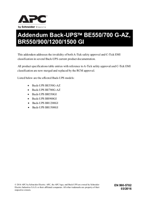 Addendum Back-UPS 550/700/900/1200/1500 VA - RCM