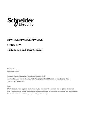 SCHNEIDER SMART-UPS ON-LINE SPM1/2/3KL