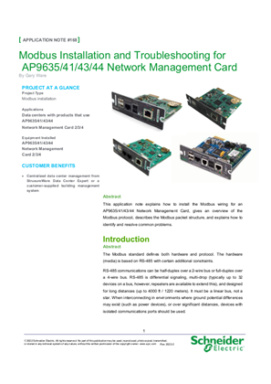 Modbus Installation and Troubleshooting for AP9635/43/44 Network Management Card
