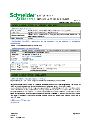 RBC Battery pack containing Lithium-ion battery Safety Data Sheet EU FR
