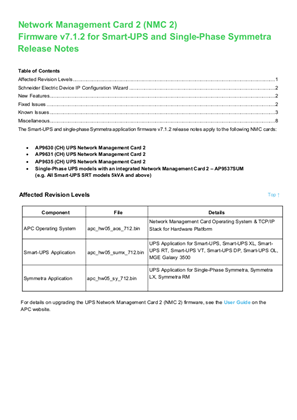 UPS Network Management Card 2 - Release Notes, v7.0.8