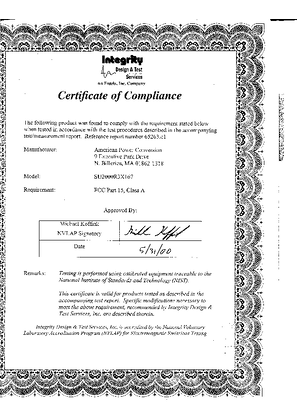 FCC compliance certificate