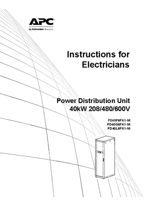 Certified Electrician Instructions: 40kW, 208/480/600V InfraStruXure PDU