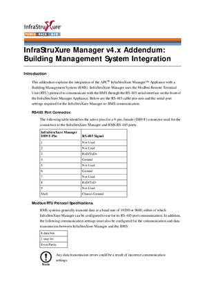 InfraStruXure Manager v4.x Building Management System Integration (Manual Addendum)