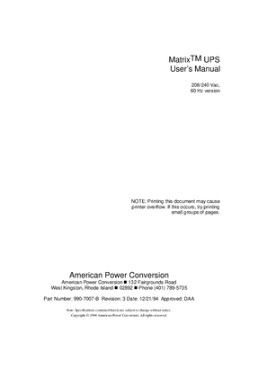 Matrix-UPS Users Manual (208/240 Vac)