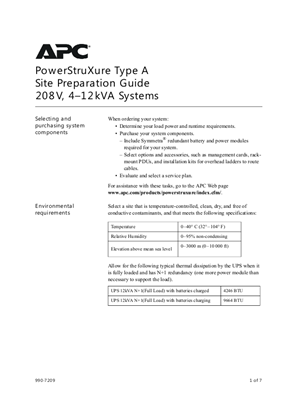 InfraStruXure Type A 4-12 kVA, 208 V (Sheet)