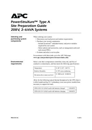 InfraStruXure Type A 2-6 kVA, 208 V (Sheet)
