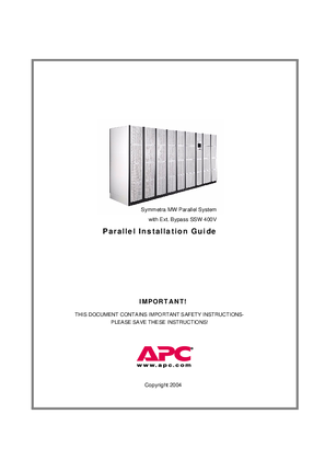 Symmetra MW Parallel System 400 V (Manual Addendum)