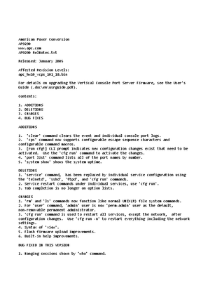 Console Port Servers Vertical : Release Notes AP9290 (Sheet)