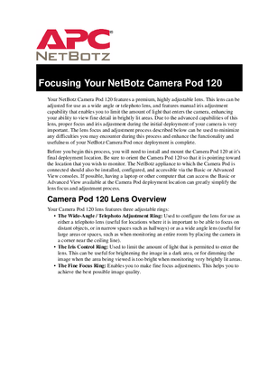 NetBotz Surveillance : Camera Pod 120 (Sheet)