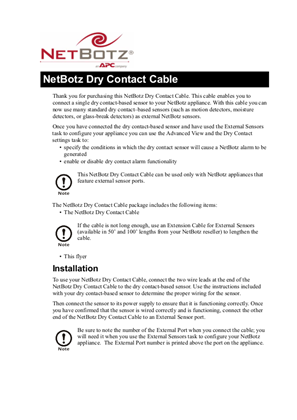 NetBotz Accessories & Sensors : Dry Contact Cable (Sheet)
