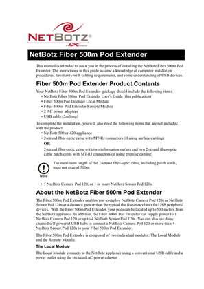 NetBotz Accessories & Sensors : Fiber 500m Pod Extender (Sheet)