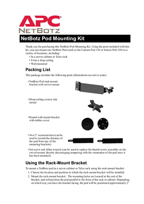 NetBotz Accessories & Sensors : Pod Mounting Bracket Kit (Sheet)