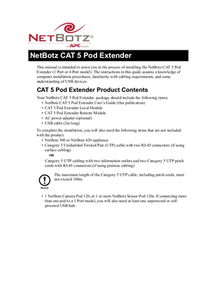 NetBotz Accessories & Sensors : Cat5 Pod Extender (Sheet)