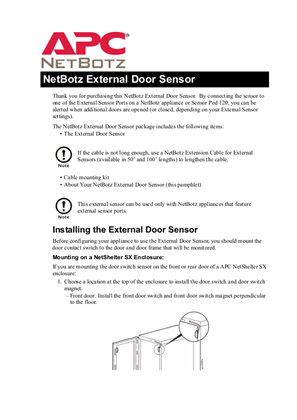 NetBotz Accessories & Sensors : External Door Sensor (Sheet)