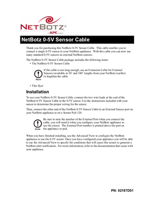 NetBotz Accessories & Sensors : 0-5V Sensor Cable (Sheet)