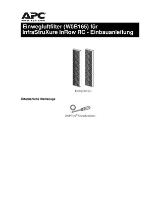 InfraStruXure InRow RC, Montageanleitung für austauschbaren Luftfilter (Infoblatt)