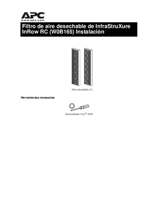 Instrucciones de instalación del filtro de aire desechable InfraStruXure InRow RC (hoja)