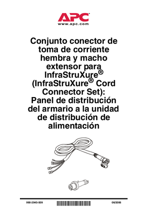 Conjunto de conector de cable de unidades de distribución de potencia InfraStruXure: panel de distribución en rack a unidad de distribución de potencia (hoja)