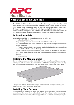 NetBotz Accessories & Sensors NetBotz Small Device Tray (Manual)