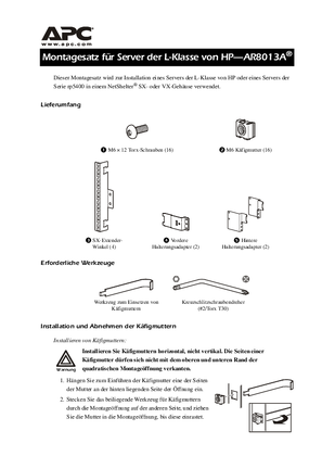 Gehäuse und Zubehör, Installation der HP-Kompatibilitätshalterung (Infoblatt)
