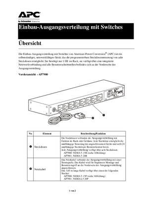 Switched Rack PDU 1HE, 100 V, 120 V, 15 A, 20 A (Infoblatt)