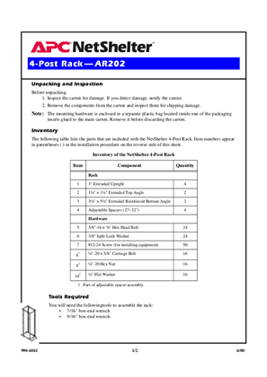 NetShelter 4 Post Open Frame Racks AR202 (Sheet)