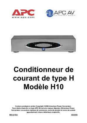 H Type AV Power Conditioners 120 V (Manual)
