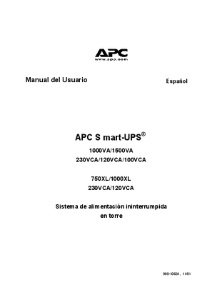 Smart-UPS XL de 750 VA, 1000 VA, 1500 VA y 120 V (manual)