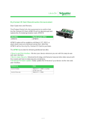 Dry Contact I/O Card (AP9613) Discontinuation Announcement