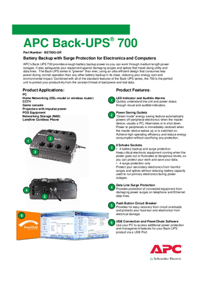 Back-UPS BE700G-GR Specification Sheet