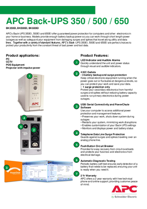 Back-UPS BK350EI, BK500EI, BK650EI Specification Sheet