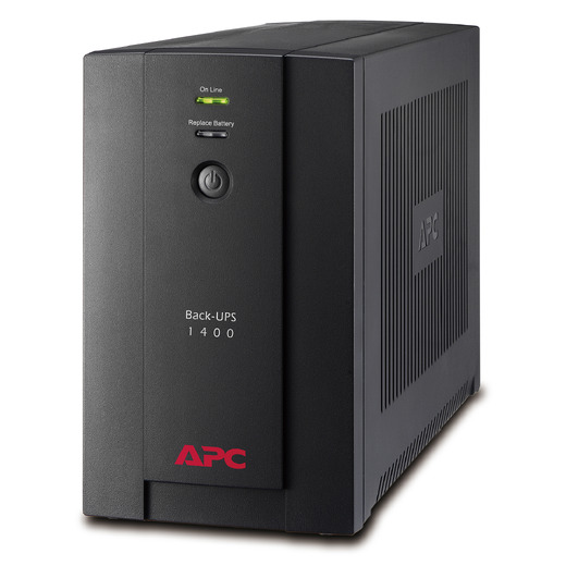 ИБП APC Back-UPS 1400 ВА, 230 В, авторегулировка напряжения, разъемы IEC Вид спереди слева