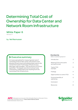 Determining Total Cost of Ownership for Data Center and Network Room Infrastructure