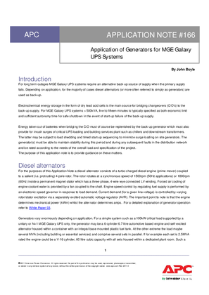 Application of Generators for MGE Galaxy UPS Systems