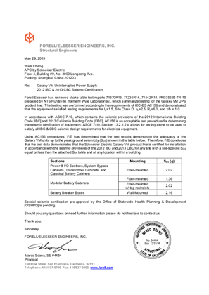 Galaxy VM- 2012 IBC & 2013 CBC Seismic Certification - Auxiliaries
