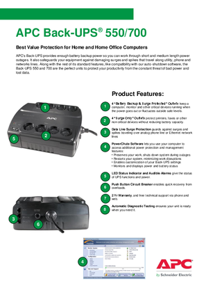 Back-UPS BE550G-AZ Specification Sheet