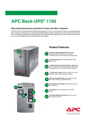 Back-UPS BR1100CI-AS Specification Sheet