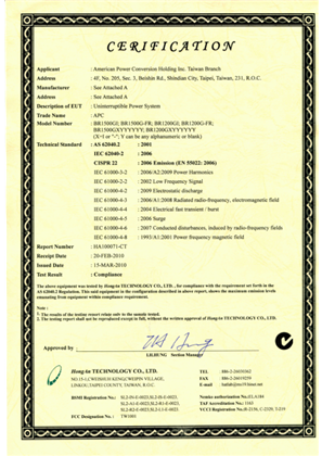 Australia EMC Test Approval for Power-Saving Back-UPS 1200/1500VA 230V